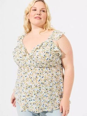 Torrid Peplum Georgette Ruffle Surplice Tank Top Sunshine Ditsy Floral Sz 6X /30